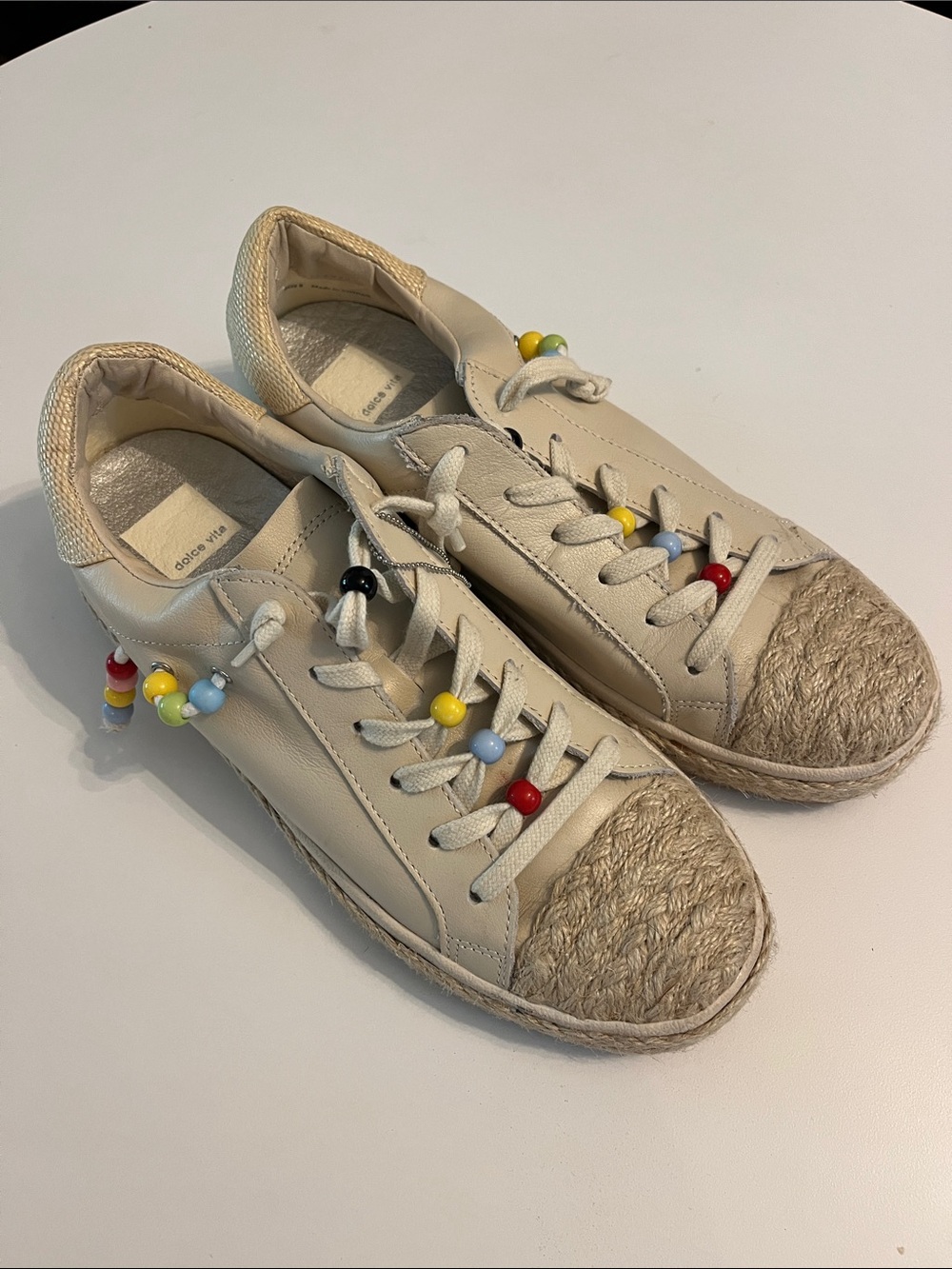Dolce Vita Zoe Pride Ivory Raffia Beaded Leather Size 8